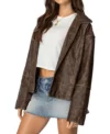 Brown Oversized Distressed Leather Jacket Side Look
