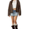 Brown Oversized Distressed Leather Jacket on Sale