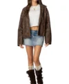 Brown Oversized Distressed Leather Jacket on Sale