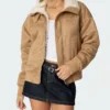 Brown Suede Shearling Jacket for Women