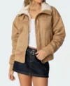 Brown Suede Shearling Jacket for Women