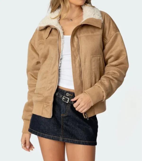 Brown Suede Shearling Jacket for Women