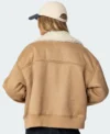 Brown Suede Shearling Jacket for Women Back