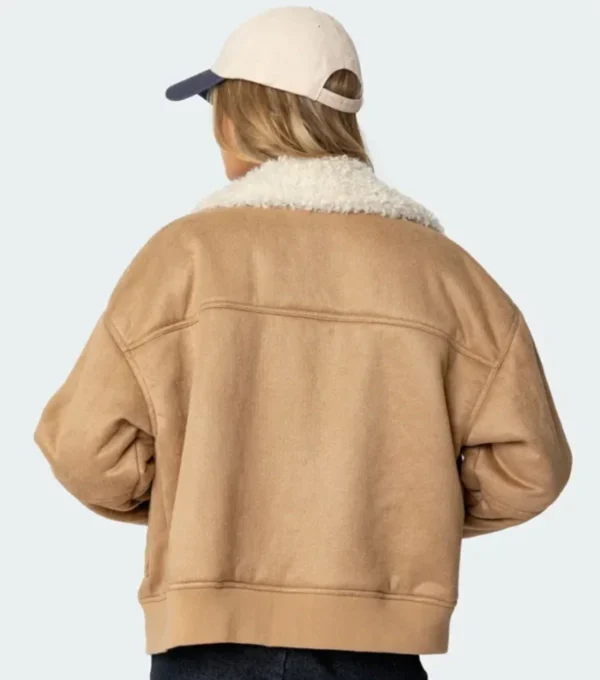 Brown Suede Shearling Jacket for Women Back