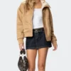 Brown Suede Shearling Jacket for Women Front