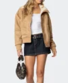 Brown Suede Shearling Jacket for Women Front