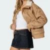 Brown Suede Shearling Jacket for Women Side Look