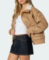 Brown Suede Shearling Jacket for Women Side Look