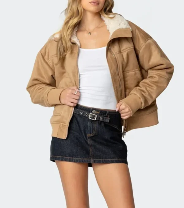 Brown Suede Shearling Jacket for Women on Sale