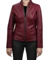 Burgundy Leather Cafe Racer Jacket for Women