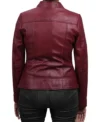 Burgundy Leather Cafe Racer Jacket for Women Back