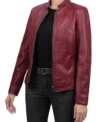 Burgundy Leather Cafe Racer Jacket for Women on Sale