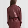 Burgundy Leather Trench Coat with Belt Back