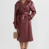 Burgundy Leather Trench Coat with Belt on Sale