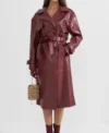 Burgundy Leather Trench Coat with Belt on Sale