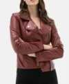 Burgundy Motorcycle Leather Jacket for Women
