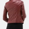 Burgundy Motorcycle Leather Jacket for Women Back