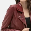 Burgundy Motorcycle Leather Jacket for Women on Sale