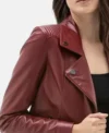 Burgundy Motorcycle Leather Jacket for Women on Sale