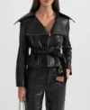 Buy Black Belted Leather Jacket Women