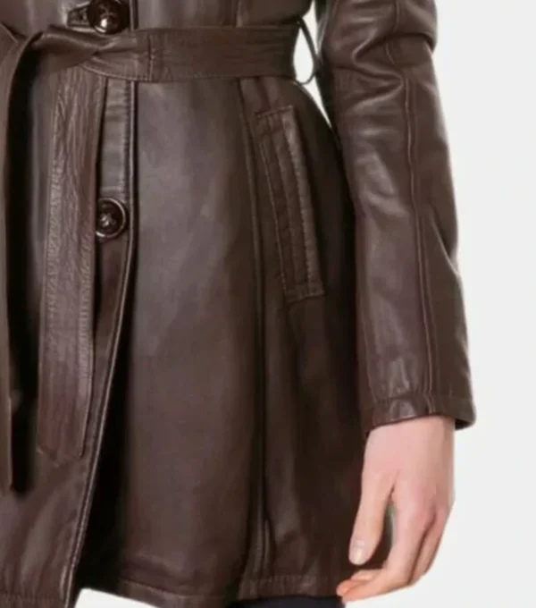 Buy Classic Dark Brown Belted Leather Jacket for Women