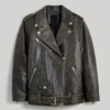 Buy Vintage Distressed Leather Biker Jacket for Women Front