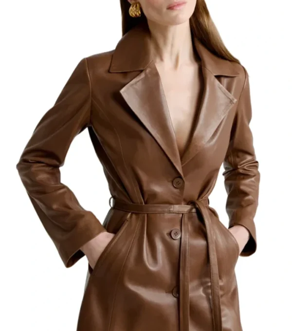 Buy Women Brown Leather Trench Coat Classic Style