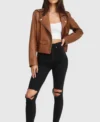 Buy Women Motorcycle Style Brown Leather Jacket