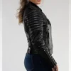 Buy Women’s Black Biker Leather Jacket with Quilted Sleeves