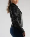 Buy Women’s Black Biker Leather Jacket with Quilted Sleeves