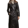Buy Women’s Black Leather Trench Coat with Fur Collar and Belt