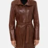 Classic Belted Brown Leather Trench Coat for Women