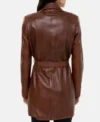 Classic Belted Brown Leather Trench Coat for Women Back