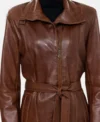Classic Belted Brown Leather Trench Coat for Women Closer
