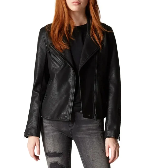 Classic Black Leather Biker Jacket for Women