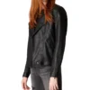 Classic Black Leather Biker Jacket for Women Side Look