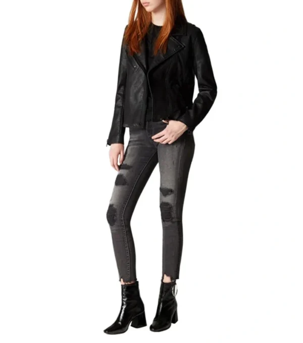 Classic Black Leather Biker Jacket for Women on Sale