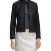Classic Black Leather Cafe Racer Jacket for Women