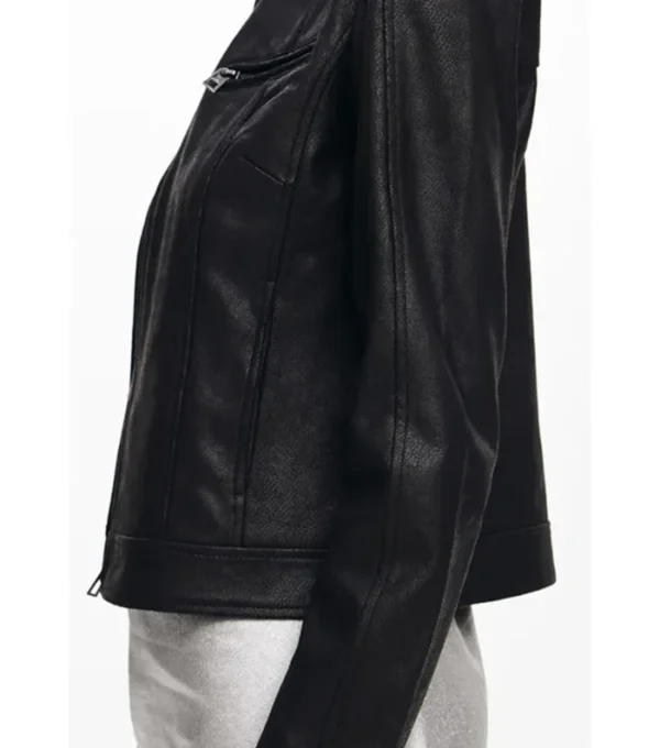 Classic Black Leather Cafe Racer Jacket for Women Side Look