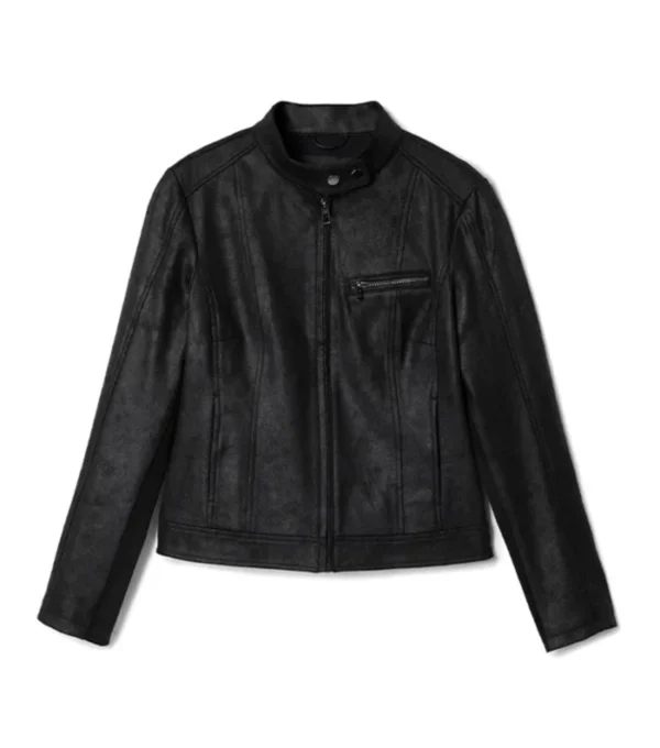 Classic Black Leather Cafe Racer Jacket for Womens