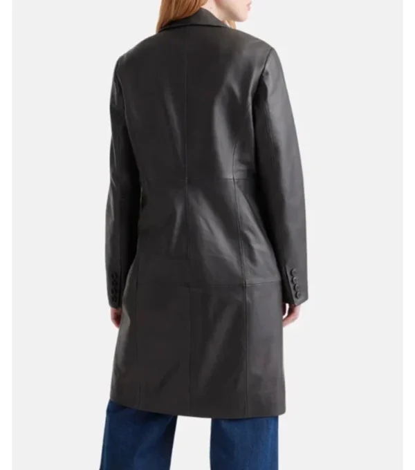 Classic Black Leather Trench Coat for Women Back