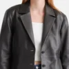 Classic Black Leather Trench Coat for Women Front