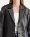 Classic Black Leather Trench Coat for Women Front