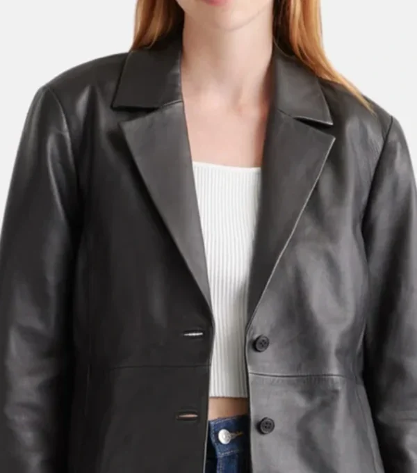 Classic Black Leather Trench Coat for Women Front