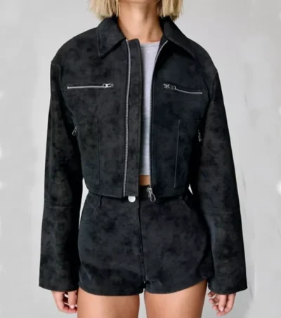Classic Black Suede Jacket for Women Front
