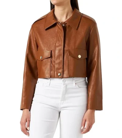 Classic Brown Cropped Leather Jacket