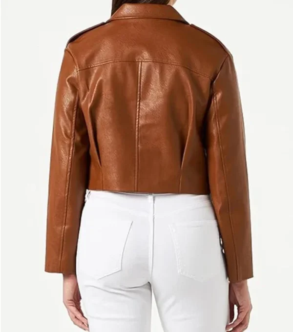 Classic Brown Cropped Leather Jacket Back