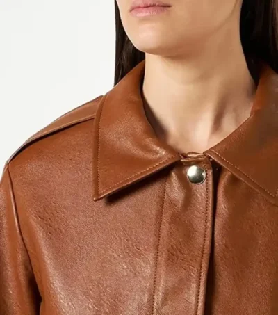 Classic Brown Cropped Leather Jacket Front