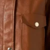 Classic Brown Cropped Leather Jacket Pocket