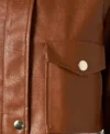 Classic Brown Cropped Leather Jacket Pocket